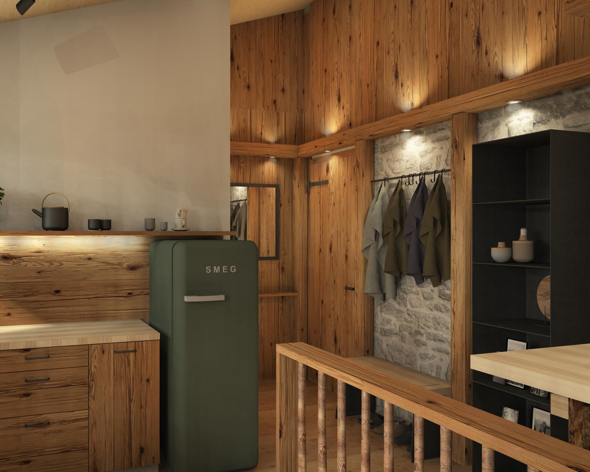 Visualisierung des Eingangsbereichs eines Appartments